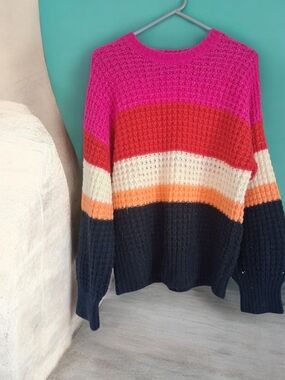 Universal Thread Striped Crewneck Sweater in Hot Pink, Red, Cream, Orange, Navy